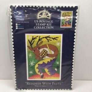 DMC US Postage Stamp Collection Cross Stitch Kit Reindeer With Flute 7.25"x5.25"